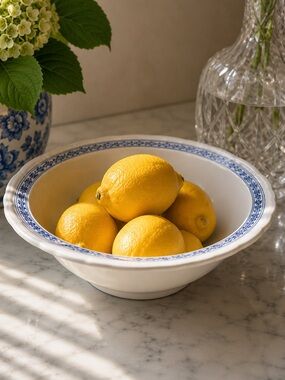 Vintage Kensington Ironstone White & Blue Onion Fruit Bowl | English Cottage